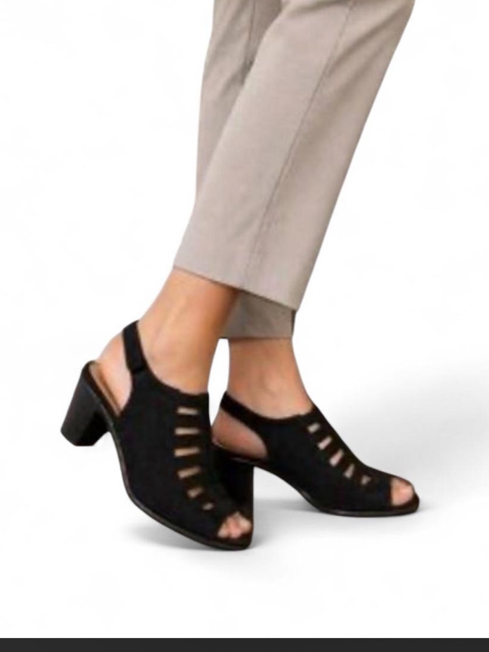 Black Cutout Slingback Block Heel Sandal